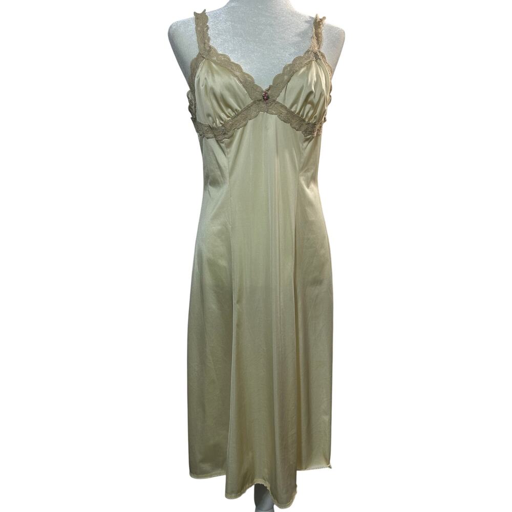 Vintage Womens Sleeveless Slip Dress Chemise Size 6 8 Beige/Nude Lace Coquette